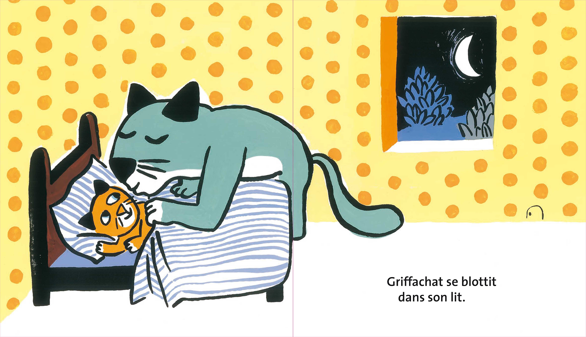 Le rêve de griffachat Magali Bardos Pastel L'école des loisirs album cartonné 0-3 ans chat nuit silhouette transformation lune fenêtre bisou bonne nuit chambre lit souris château