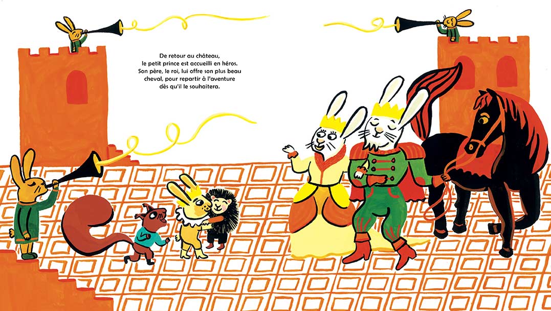 © magali bardos victor et les brigands juliette vallery etagere du bas album jeunesse illustration gouache sanglier blaireau lapin coffre fort chateau prince tresor bagarre bandit humour