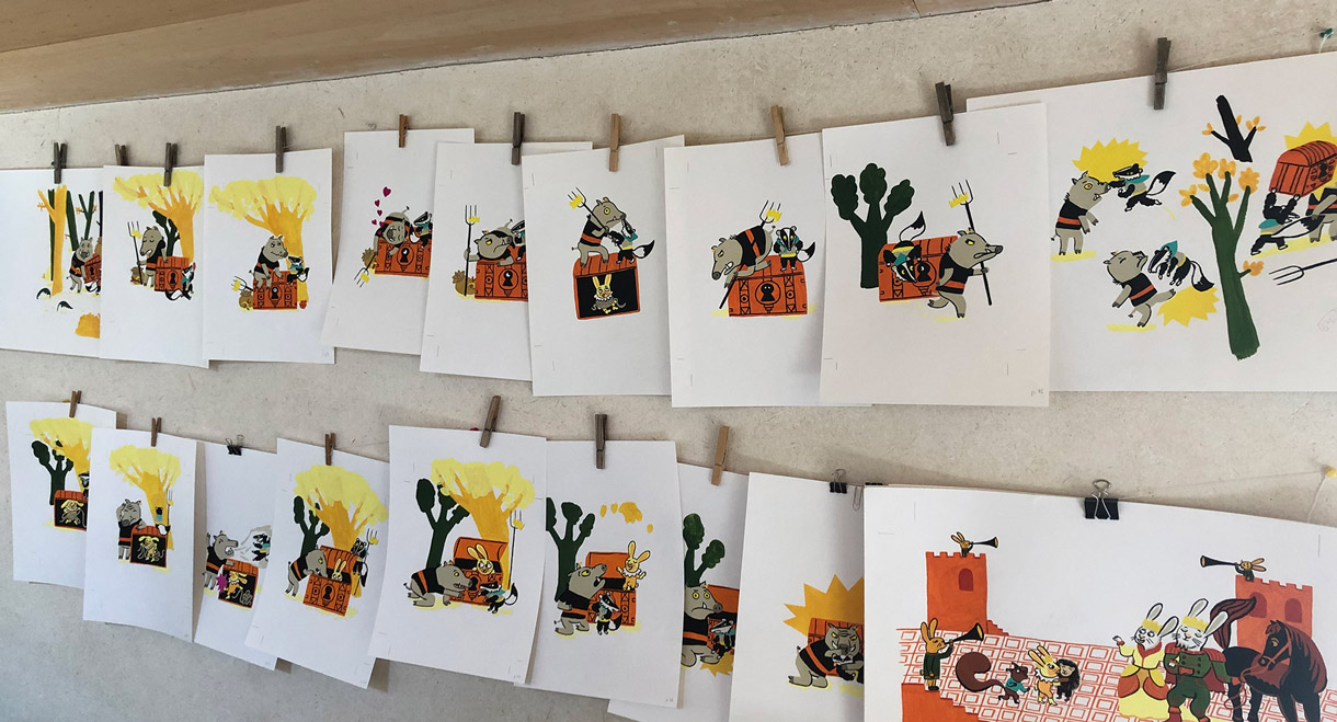 © magali bardos victor et les brigands juliette vallery etagere du bas album jeunesse illustration gouache sanglier blaireau lapin coffre fort chateau prince tresor bagarre