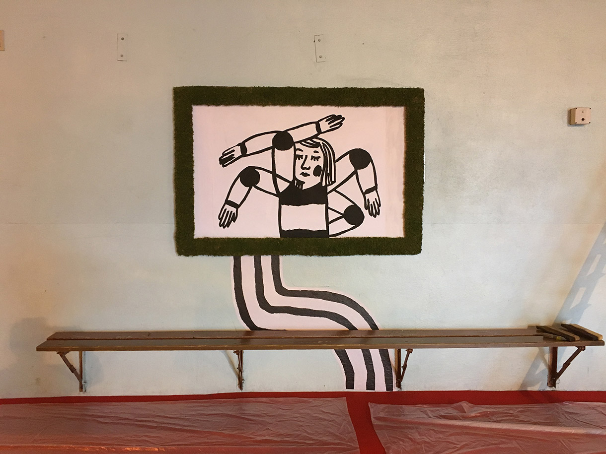 © magali bardos dessin mural grand personnage scénographie gouache noir spectacle mouvement danseur motif