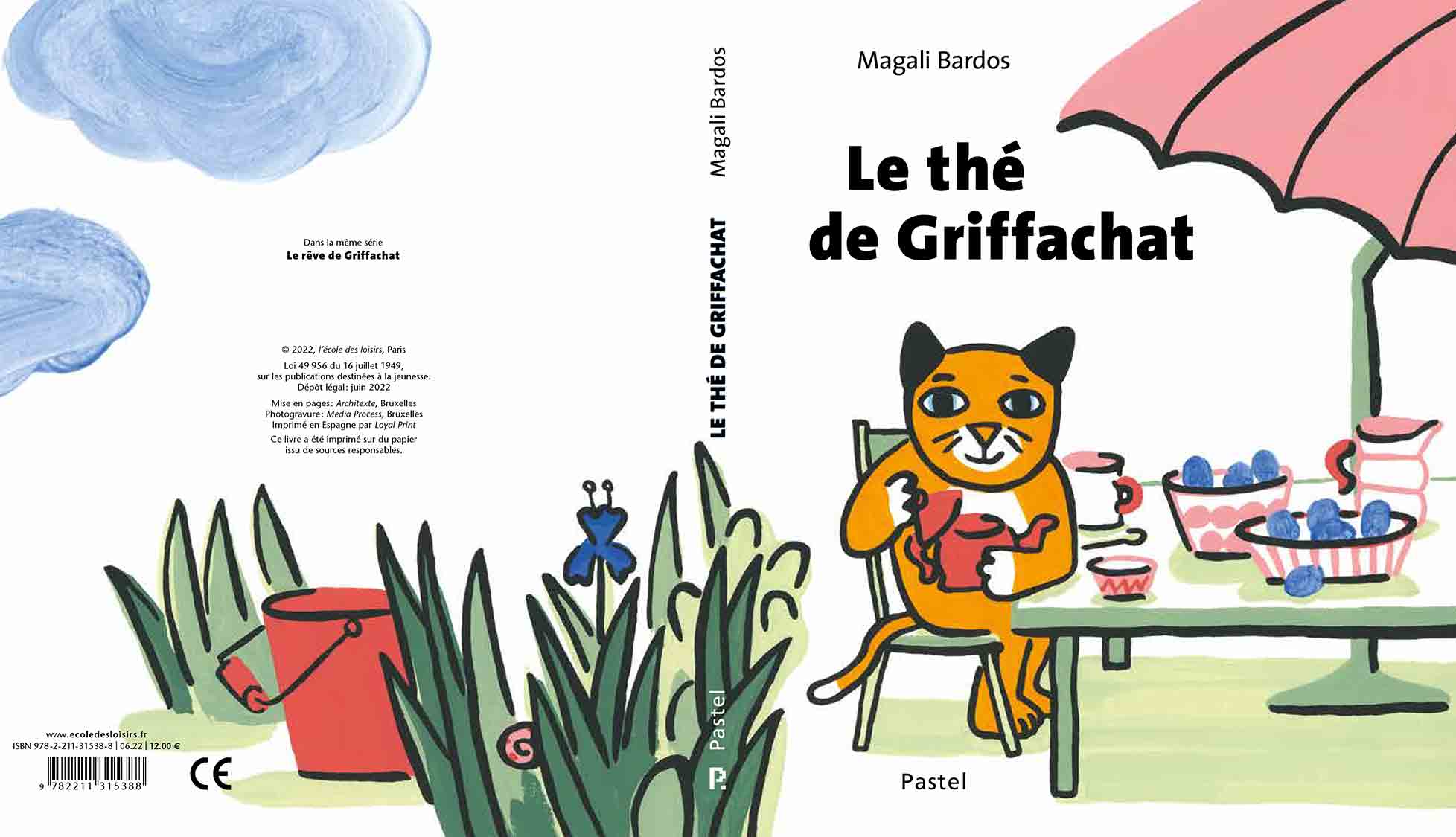 griffachat magali bardos livre cartonne 0-3 ans pastel ecole des loisirs pluie chat the seau eau parasol ete dinette jardin