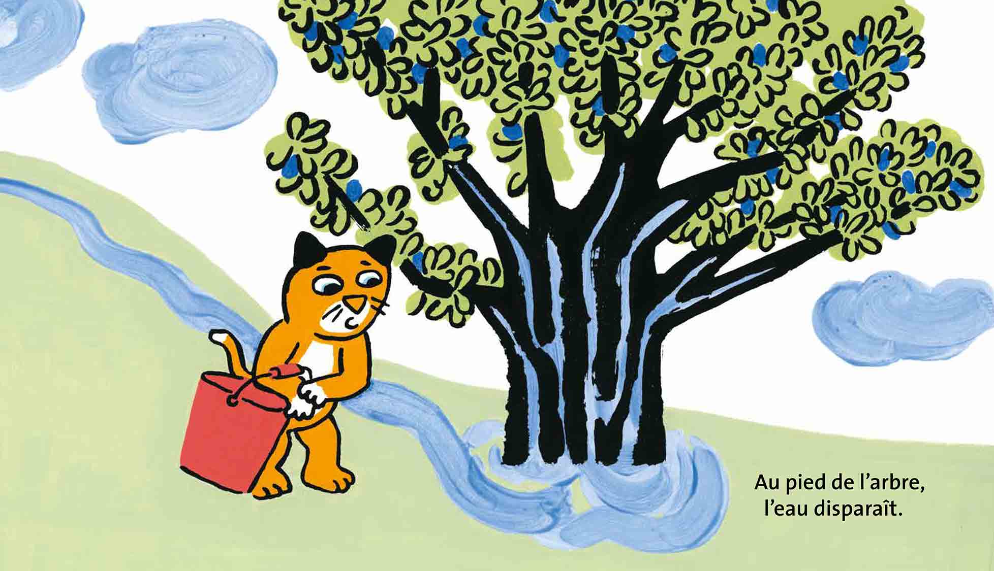 griffachat magali bardos livre cartonne 0-3 ans pastel ecole des loisirs pluie chat the seau eau parasol ete dinette jardin